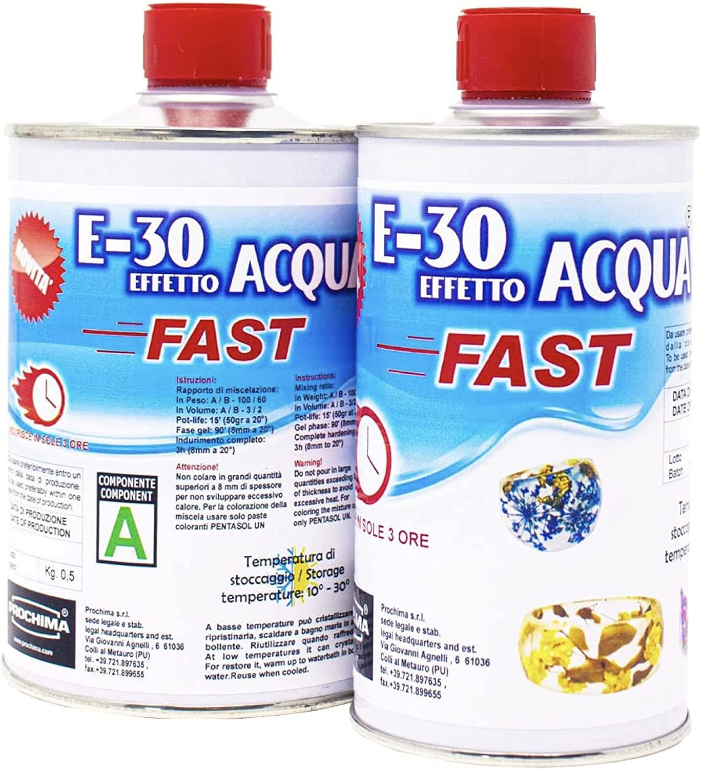 E-30 fast resina epossidica trasparente e rapida  A+B da 800 gr Prochima